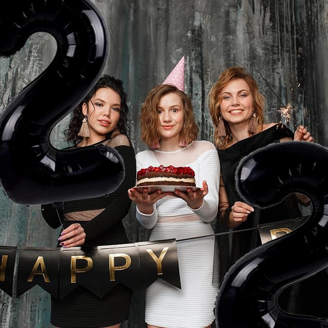 Smlpuame 40 Inch Number 2 Balloons Black, 4pcs Huge Foil Balloon Numbers 2 0 2 5 for 2nd 5th 20th 25th 50th Birthday Anniversary Graduation Class of 2025 Party Decorations Supplies