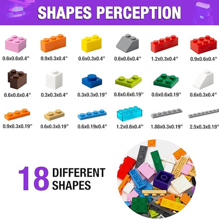 595 Pieces Building Bricks, Building Bulk Block with 4 Packs 5" x 5" Stackable Plates and 46PCS Wheel Accessory - Compatible with All Major Bricks, Gfits for Kids - 18 Shape/16 Color