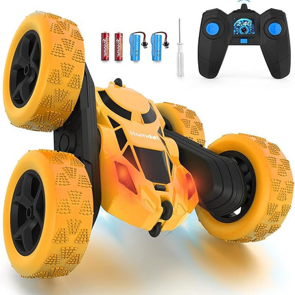 Remote Control Car Double Sided 360°Rotating 4WD RC Cars with Headlights 2.4GHz Electric Race Stunt Toy Car Rechargeable Toy Cars for Boys Girls Birthday (Yellow)