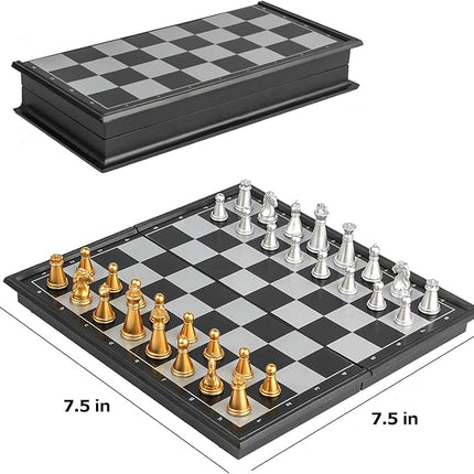 Mini Travel Chess Set Magnetic Vikutu 7.5 Inches Portable Small Folding Chess Board (Small)