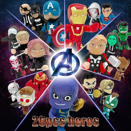 Mini Superhero Toys, 26PCS Minifigures Small Action Figures Superhero Party Birthday Decorations for Kids’ Christmas Stocking, Easter Eggs Cake Toppers Collectibles