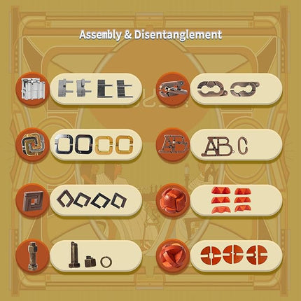 8 Pcs Brain Teaser Puzzles Favor Educational Toys Mind Puzzles Ancient Wooden and Metal 3D Unlock Interlock IQ Puzzles Box Game