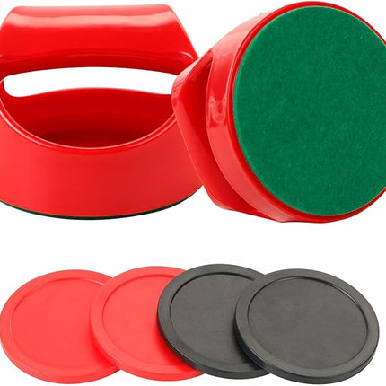 1 Set 100mm Air Hockey Pushers and Air Hockey Pucks Great Goal Handles Pushers Goal Handles Paddles Replacement Accessories - 2 Red Pushers and 4 Pucks (2 Red and 2 Black)