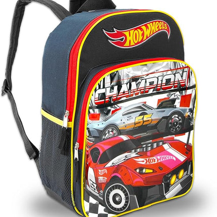 Hot Wheels Backpack Set - Bundle with Deluxe 16" Race Car Backpack Plus Temporary Tattoos, Water Bottle, More | Hot Wheels Backpack for Boys, Kids