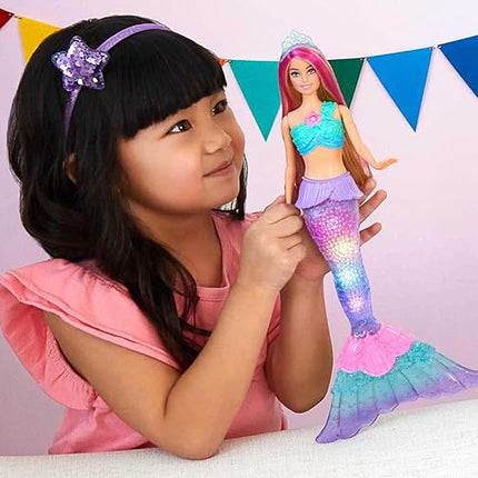 Barbie Dreamtopia Doll, Mermaid Toy with Water-Activated Light-Up Tail, Pink-Streaked Hair & 4 Colorful Light Shows
