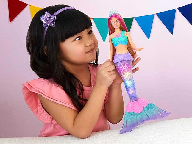 Barbie Dreamtopia Doll, Mermaid Toy with Water-Activated Light-Up Tail, Pink-Streaked Hair & 4 Colorful Light Shows