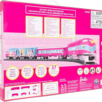 Lionel Mattel Barbie Battery O Gauge Toy Train Set with Remote, Locomotive, Train Cars, & Track with Authentic Train Sounds, Lights, & Water Vapor Smoke Effects for Kids 4+