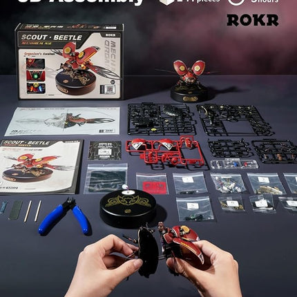 ROKR 3D Metal Model Kits for Adults Scout Beetle - 147PCS 3D Metal Puzzle Electric Mechanical Plastic Building Kit Hobby Kit Gift for Adults