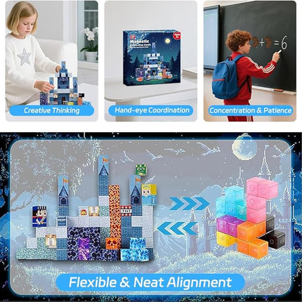 Magnetic Building Blocks for Kids, 100PCS Magnet Blocks Set, 3D Tiles Building Cubes Constructions Toys for Boys & Girls Ages 3+, STEM Sensory Educational Stacking Toy Gift for Toddlers