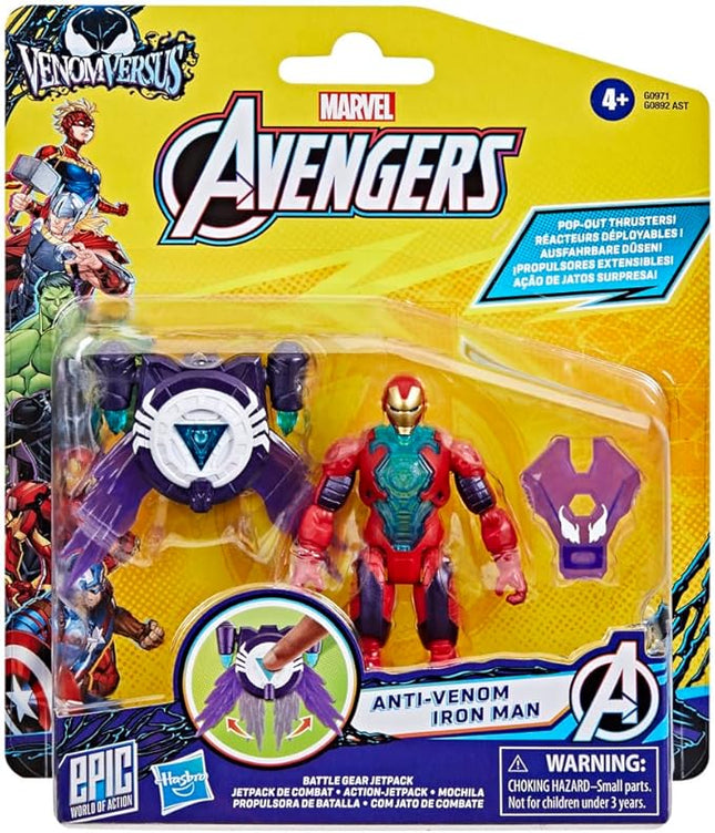 Avengers Marvel VenomVersus Epic World of Action Anti-Venom Iron Man Figure with Battle Gear Accessories, 4-Inch Super Hero Toys, Kids Ages 4+