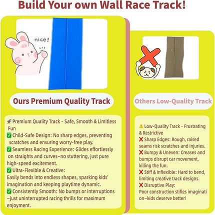 Flex Track 15 Ft Starter Set - Flexible Race Car Ramp Track for Kids Ages 3-8 with 4 Cars & 12 Suction Cups, Compatible with Hot Wheels & 1/64th Diecast Cars, Portable Blue Racetrack Toy