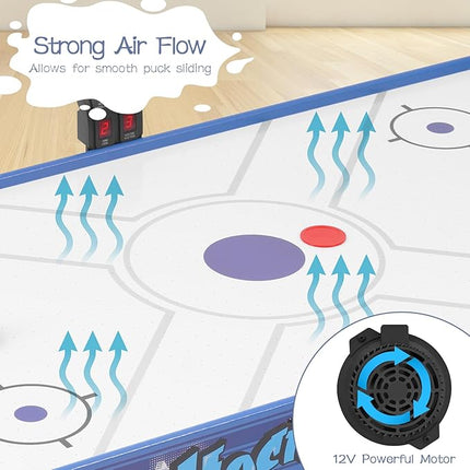 58" Foldable Air Hockey Table, Folding Indoor Hockey Game Table for Adults&Kids, Portable Arcade Game Set w/ 2 Pucks, 2 Pushers, LED Scorer, Powerful by 12V Motor for Game Room, Home, Office