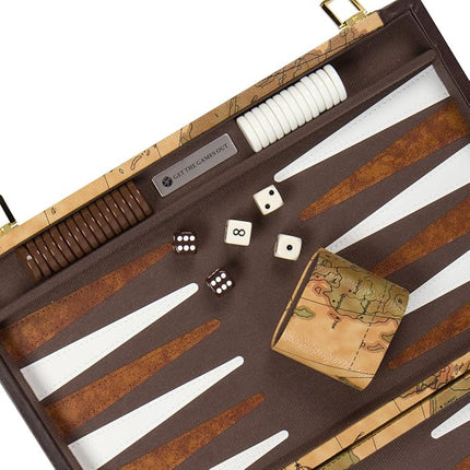 Get The Games Out Top Backgammon Set - Classic Board Game Case - Best Strategy & Tip Guide - Available in Small, Medium and Large Sizes (Map, Medium)