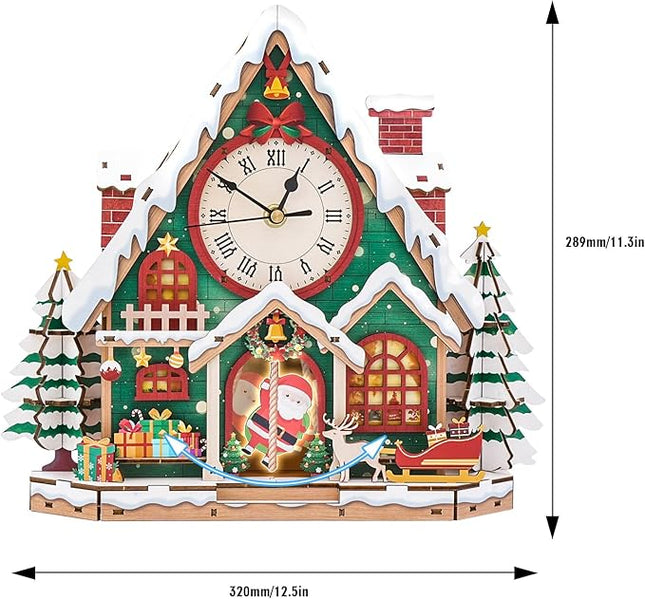 3D Puzzles for Adults Clock-Christmas Igloo Design Model Kit-Mechanical DIY Pendulum Clock with Roman Numerals-Desk Home Office Decor Personalized Gift for DIY Lovers