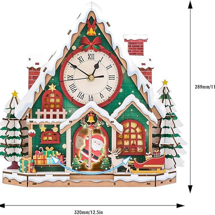 3D Wooden Puzzles for Adults - Christmas Snow House Puzzles, Clock 3D Mechanical Wood Model Kit, Good Gifts Idea for Family and Friends, DIY Model Kits for Home Decor