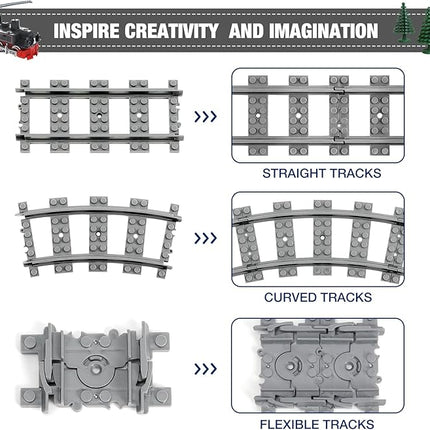 Classic City Train Tracks, 72 Pieces Railroad Track with 24 Flexible, 24 Curved and 24 Straight Tracks, Train Expansion Accessories Compatible with All Major Brands Train Tracks