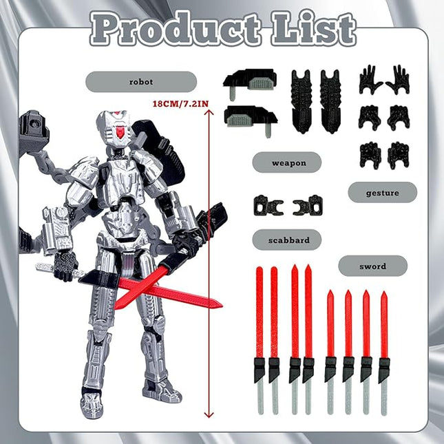 Assembly Completed T13 Action Figure，T13 mision 13 figuras originales 3D Printed Toys Nova 13 Action Figures Desktop Decorations for Game Lovers Toy (Silvery, 8 Inch)