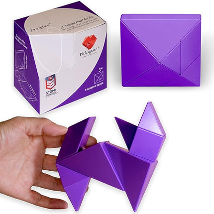 Pickagram Tangram 3D Magnetic Puzzle for Kids (8-12), Adults & Seniors | STEM Certified Fidget Puzzle - Magnetic Pattern Blocks for Cognitive Development, Creativity & Focus - Purple