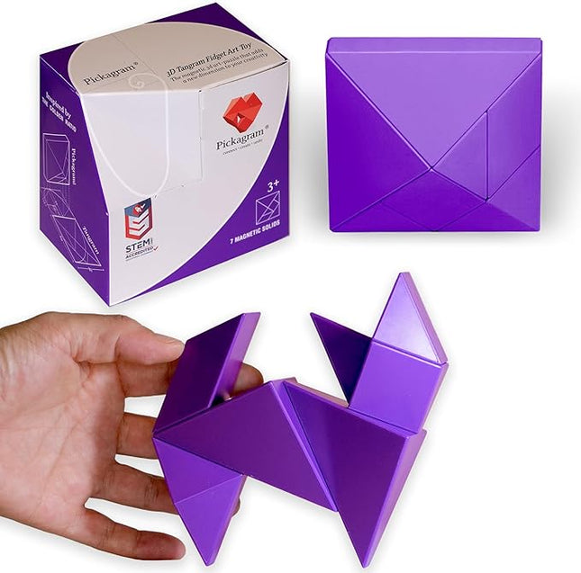 Pickagram Tangram 3D Magnetic Puzzle for Kids (8-12), Adults & Seniors | STEM Certified Fidget Puzzle - Magnetic Pattern Blocks for Cognitive Development, Creativity & Focus - Purple