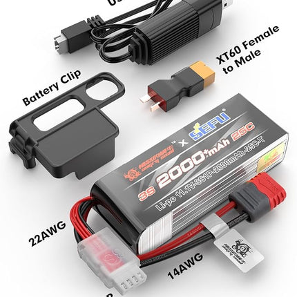 HYPER GO Angry Snail 3S2000 RC Car Upgrade Accessories 3S 11.1V 2000 mAh 25C LiPo Battery, Spare Parts RC Battery All 1/14, 1/16 Scale