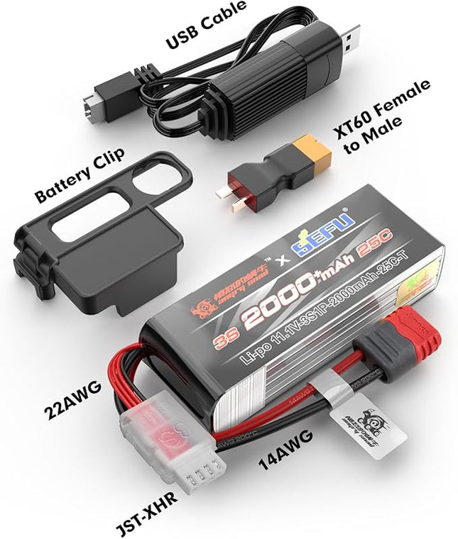 HYPER GO Angry Snail 3S2000 RC Car Upgrade Accessories 3S 11.1V 2000 mAh 25C LiPo Battery, Spare Parts RC Battery All 1/14, 1/16 Scale