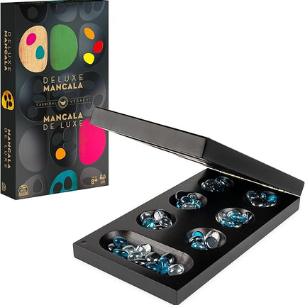 Spin Master Games, Legacy Deluxe Mancala, Classic Game with Folding Wooden Board & Colorful Glass Stones, Family Game, for Ages 8 & Up