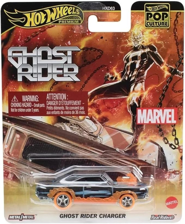 Hot Wheels Premium Marvel Ghost Rider Charger, Die-Cast Metal Car, Pop Culture Collection JBL81