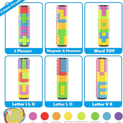 R.Y.TOYS Rotate and Slide Puzzle-Design Patent,Fidget Toys(Restore/Create) 8 Colors,12 Layers-Detach Piece for Quick Play,Brain Teaser,Sensory Toys,Stocking Stuffers,Easter Basket Stuffers Essentials