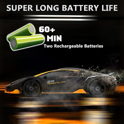 Remote Control Car RC Drift Car 2.4GHz 1:24 4WD 15KM/H High Speed Racing Sport Car with LED Lights Drifting Tire Racing Sport Toy for Adults Boys Girls Kids Gift 2Pcs Rechargeable Batteries