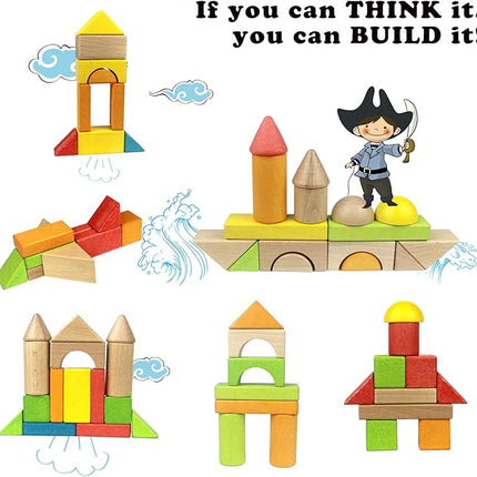 Migargle Wooden Building Blocks Set for Kids - Rainbow Stacker Stacking Game Construction Toys Set Preschool Colorful Learning Educational Toys - Geometry Wooden Blocks for Boys & Girls