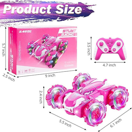 Spider Remote Control Car, Double Sided 360°Rotating USB Direct Charging RC Cars with Cool Lights, 2.4Ghz Drift RC Stunt Car, 360°Rotating 4WD Off-Road Race Toys for 4-12 Boy Girl Kids Gifts(Pink)