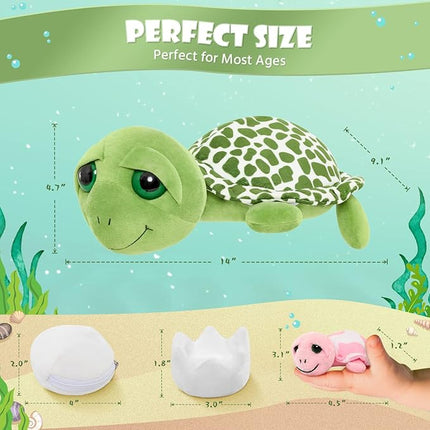 MorisMos Sea Turtle Stuffed Animal with Babies, 14'' Mommy Stuffed Turtle with 3 Babies & 2 Plush Eggs in Tummy, Big-Eyed Sea Tortoise Toys for Kids Toddlers,Sea Stuffed Animals,Tortoise Plush Pillow