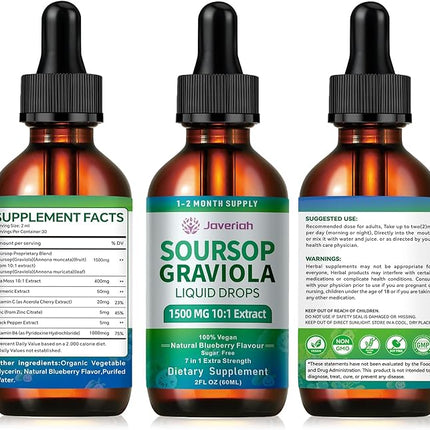 2 Pack Soursop Graviola Leaf Extract Liquid Drops Supplement with Irish Sea Moss & Turmeric for Cellular Support, Immune System Boost, Liver Health, Soursop Bitters Liquid 60-Day Supply 4 FL OZ