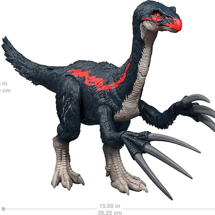 Mattel Jurassic World Chaos Theory Slash N Roar Therizinosaurus Dinosaur Action Figure Toy, Attack Claws & Sound, Digital Play