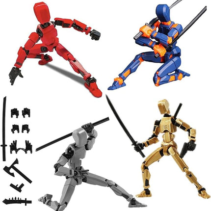 (Assembly Completed) 4 Packs T13 Action Figure, Dummy 13 3D Printed ActionFigure Toy Gifts for Kids, Robot 13 Action Figure Full Body Mechanical Doll Christmas Birthday Gift for Boys Girls