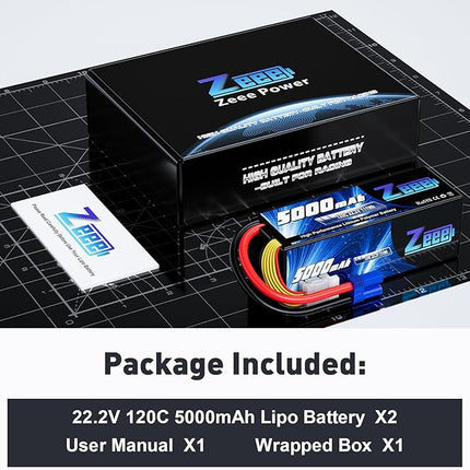 Zeee 6S Lipo Battery 5000mAh 22.2V 120C Hard Case RC Battery with EC5 Connector for RC Car Trucks Airplane Helicopter Quadcopter Boat Racing Models (2 Pack)