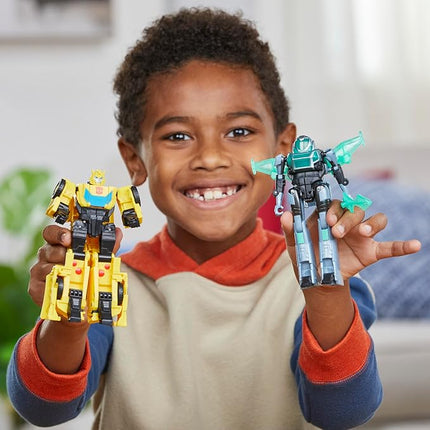 Transformers EarthSpark Cyber-Combiner Bumblebee and Mo Malto Robot Action Figures, Interactive Toys for Boys and Girls Ages 6 and Up