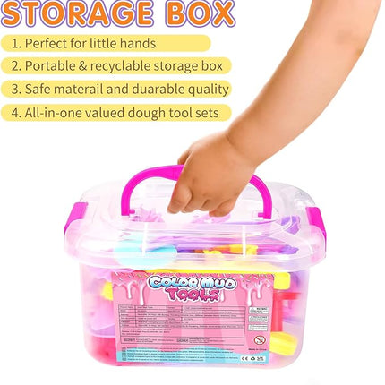 Dough Tool Sets for Kids Toddlers,Cute Playdough Accessories with Rolling Pin Dough Mat Storage Box,Party Pack Toys for Kids Age 2-4 3-5 4-8,Educational Toys Gift for Birthday Christmas Boys Girls
