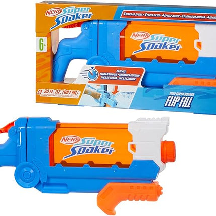 Nerf Super Soaker Flip Fill Water Blaster, 4 Spray Styles, Fast Fill, 30 Fluid Ounce Tank, Water Toys for 6 Year Old Boys & Girls & Up