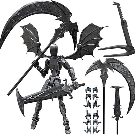 (Assembly Completed) T13 Action Figures Set Lucky Dummy Nova 13 Action Figure Robot Anime Stick Figures Fidget Toys for Boys Multi Movable Joints Gifts Toys for Kids (Black)