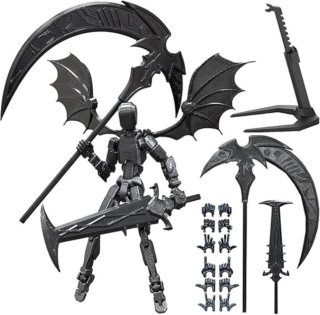 (Assembly Completed) T13 Action Figures Set Lucky Dummy Nova 13 Action Figure Robot Anime Stick Figures Fidget Toys for Boys Multi Movable Joints Gifts Toys for Kids (Black)