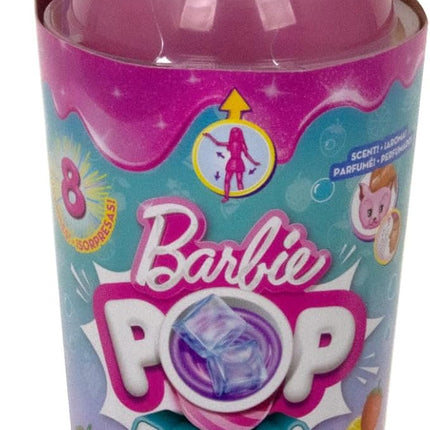 Barbie Pop Reveal Doll & Accessories, Strawberry Lemonade Scent with Pink Hair, 8 Surprises Include Slime & Squishy Puppy