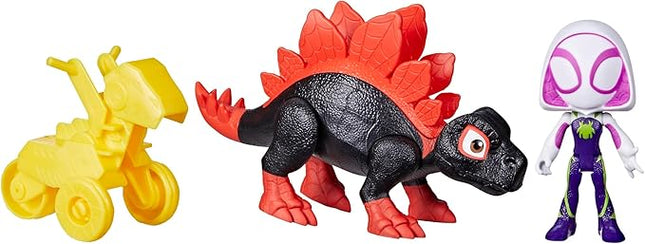 Spidey and his Amazing Friends Marvel Dino-Webs Dino Spin & Ghost-Spider 4-inch-Scale (10cm) Spider-Man Action Figure Set, Toys for Kids Ages 3 and Up