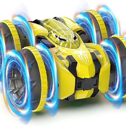 Waterproof Remote Control Car，4WD Land & Water 2.4 GHz RC Car Remote Control Boat，360°Rotation RC Stunt with LED Lights，Boys Girls Gifts All Terrain Water Beach Pool Toy Yellow