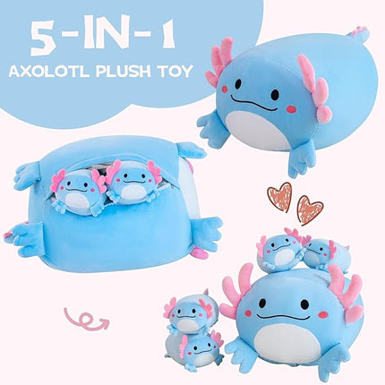 Axolotl Plush, 16" Cute Axolotl Stuffed Animals Mommy with 4 Baby Plushies in Tummy,Soft Jumbo Axolotl Plush Christmas and Birthday Gifts for Girls Boys