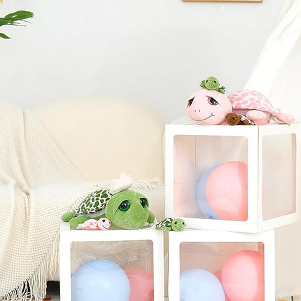 MorisMos Sea Turtle Stuffed Animal with Babies,14 in Mommy Turtle with 3 Baby Turtles Toys, 2 Plush Eggs inside Belly Pouch,Big-Eyed Stuffed Animal for Toddlers Kids,Pink Tortoise Gifts for Girls Boys