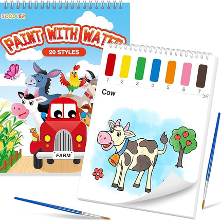 Paint with Water Coloring Books for Toddlers,Mess Free Watercolor Painting Papers for Kids Water Color Paint Kit Art Craft Birthday Gift for Ages 1-3, 4-8(Farm)