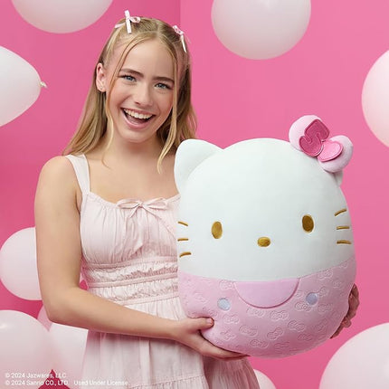 Squishmallows Original Sanrio 14-Inch 50th Anniversary Pink Embossed Hello Kitty – Official Jazwares Plush (Large)