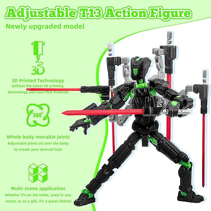 Assembly Completed T13 Action Figure，T13 mision 13 figuras originales 3D Printed Toys Nova 13 Action Figures Desktop Decorations for Game Lovers Toy (Green, 5.5 Inch)