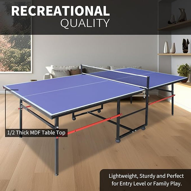 Table Tennis Table 4.5 FT / 6 FT / 8 FT / 9 FT Foldable Portable Ping Pong Table with 2 Table Tennis Paddles 3 Balls and Net for Indoor Outdoor Games